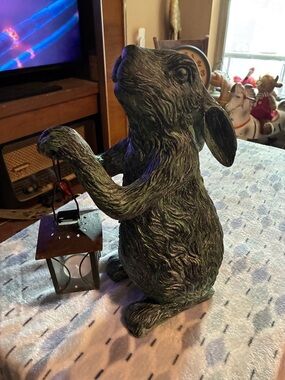 Garden Rabbit Lantern Statue - Green Patina